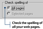 Select this radio button to check the spelling on all web pages